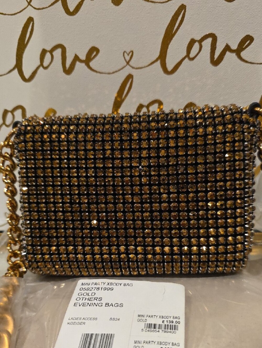 NWT Gold Crystal Embellished Crossbody Bag - Picture 3 of 3